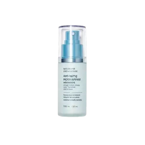 A light blue and clear pump bottle of "MEDIHEAL LAB ANTI-AGING MOISTURIZER" with a clear cap.