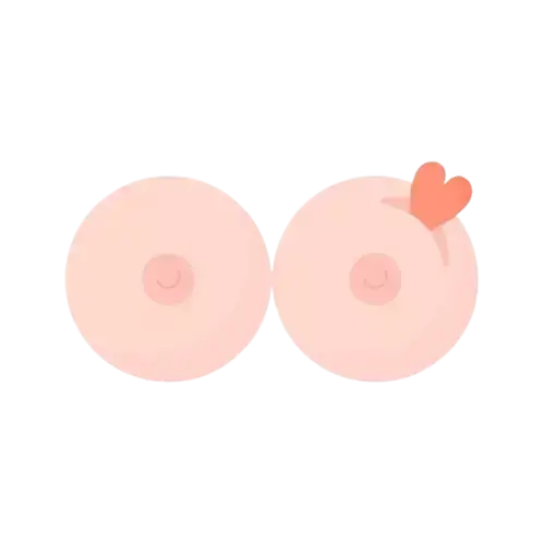 Two cartoon illustrations of breasts, one with a small red heart on it.